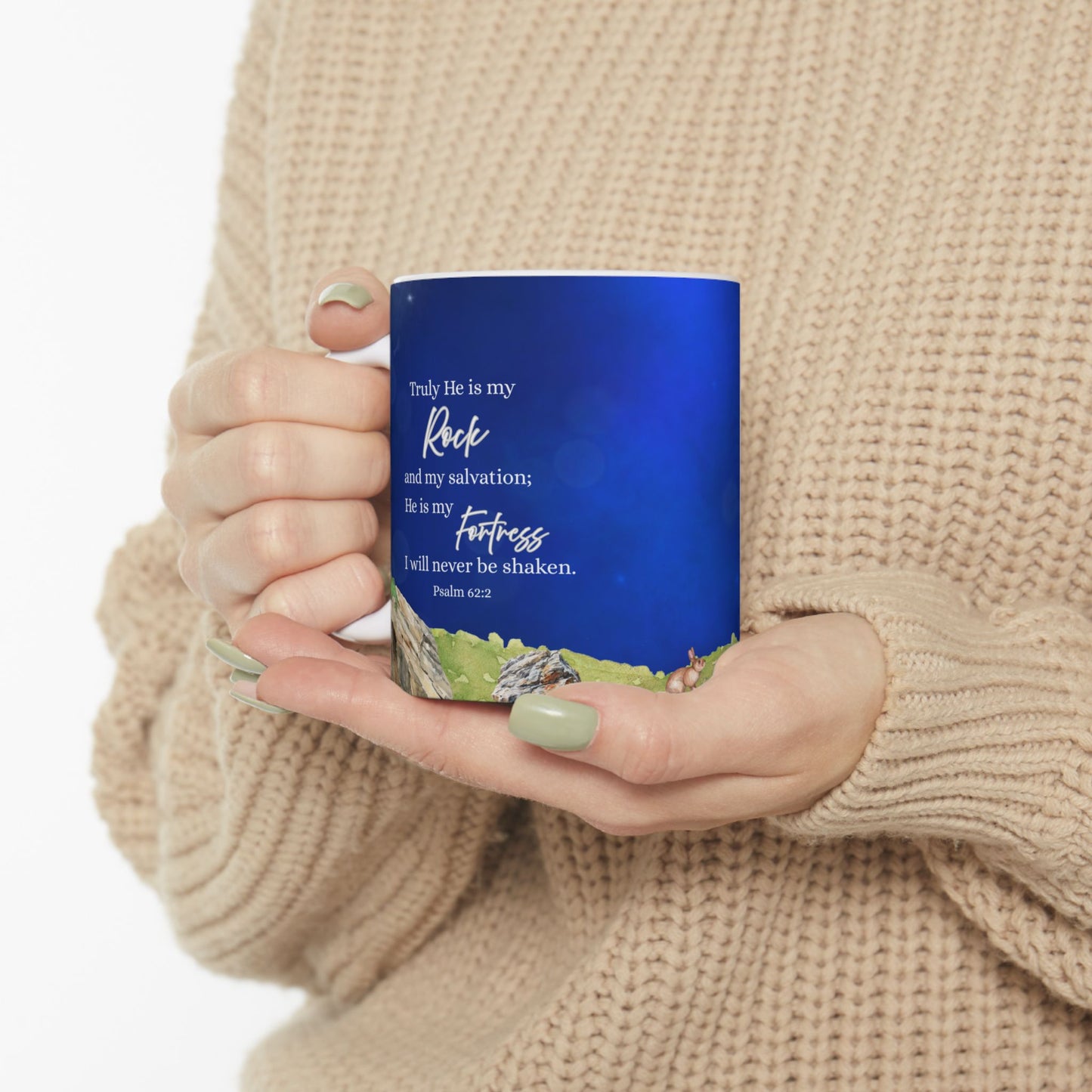 Psalm 62:2 & Nighttime Fantasy Ceramic Mug - Cozy Drinkware for Home, Office, Birthdays, Gifts, Holidays, Coffee Lovers, Bible Lovers