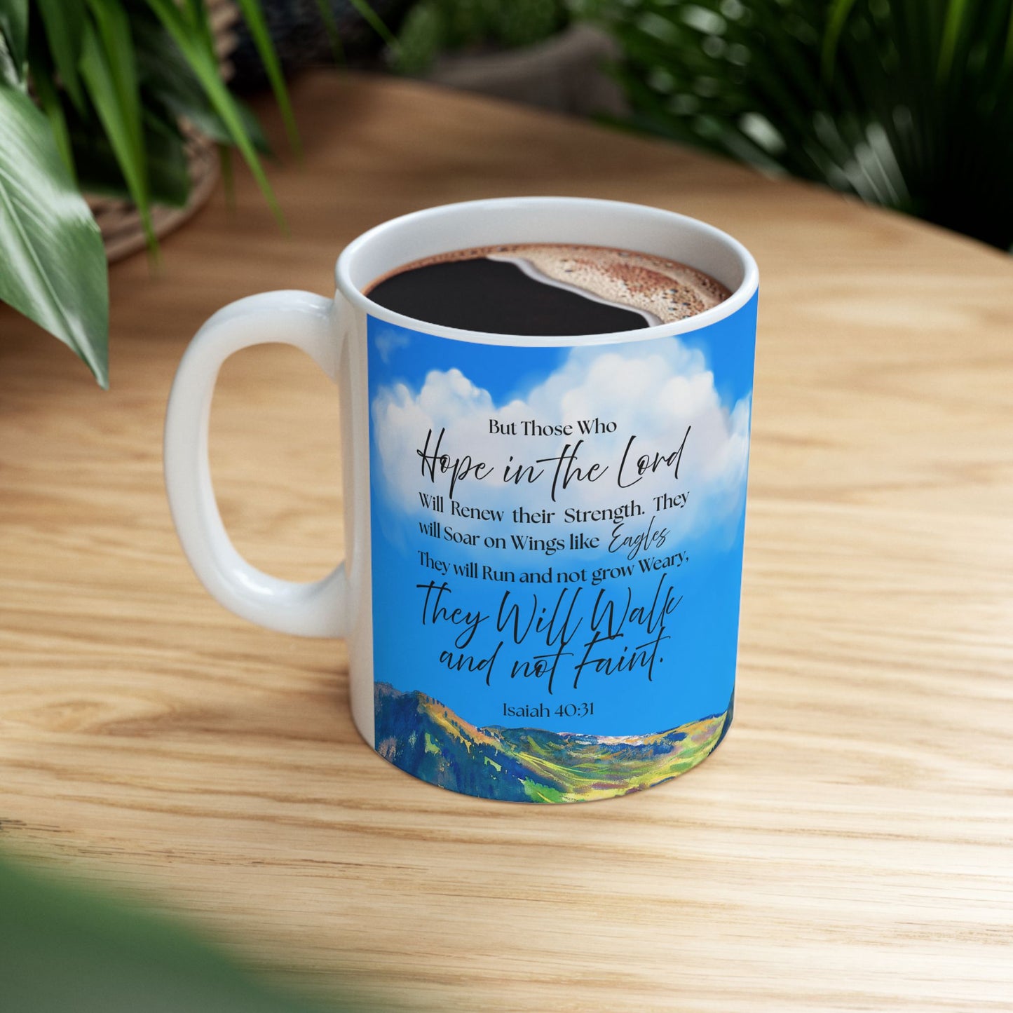 Isaiah 40:31 Inspiring Nature Ceramic Mug - Motivational Quote for Coffee Lovers, Nature Enthusiasts, Gift for Friends, Office Decor