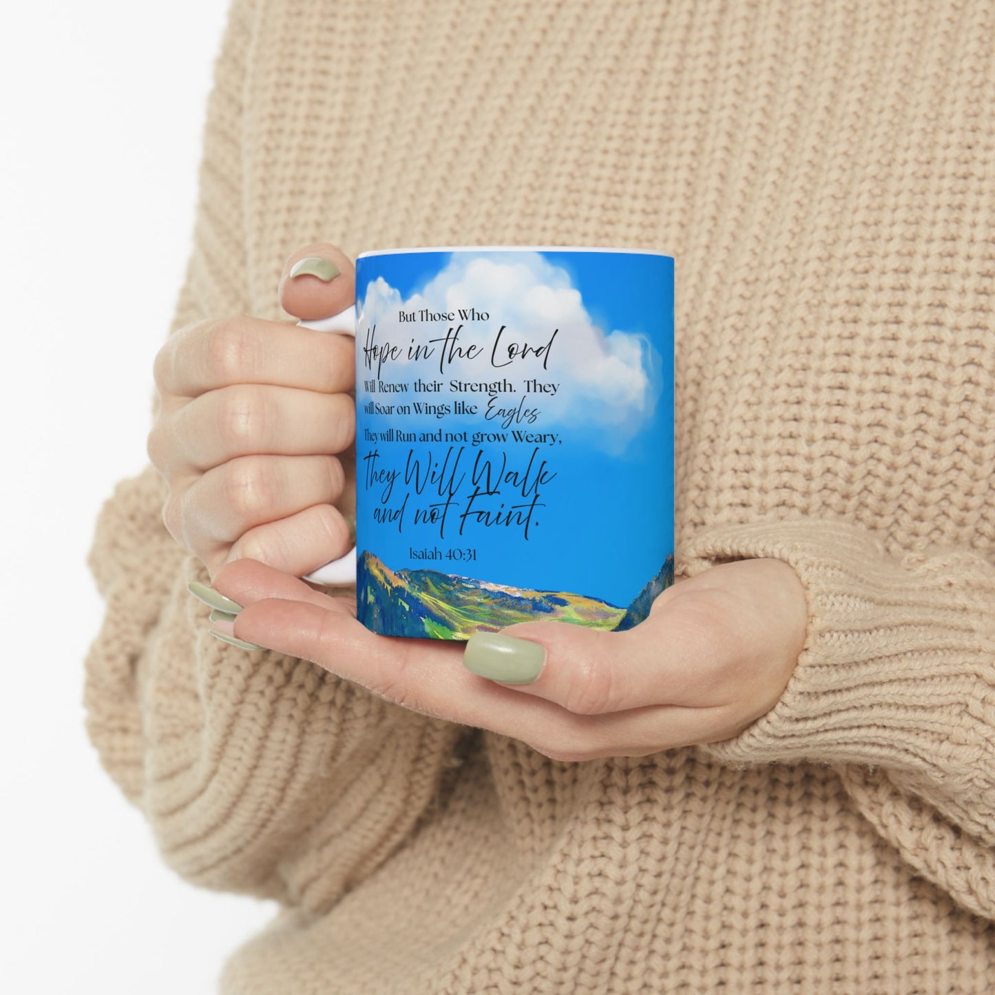Isaiah 40:31 Inspiring Nature Ceramic Mug - Motivational Quote for Coffee Lovers, Nature Enthusiasts, Gift for Friends, Office Decor