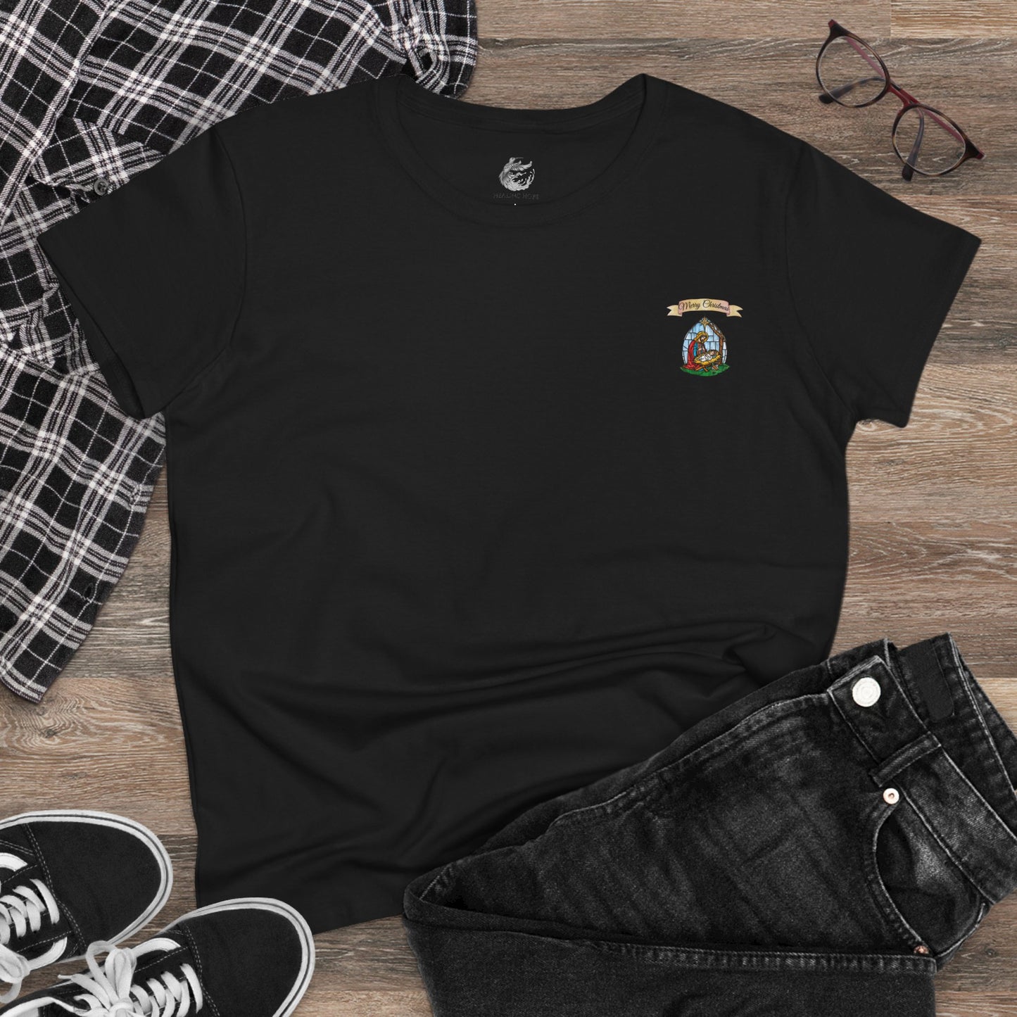 "O Holy Night" Women's Tee — Christmas Angels Star Graphic Cotton Shirt