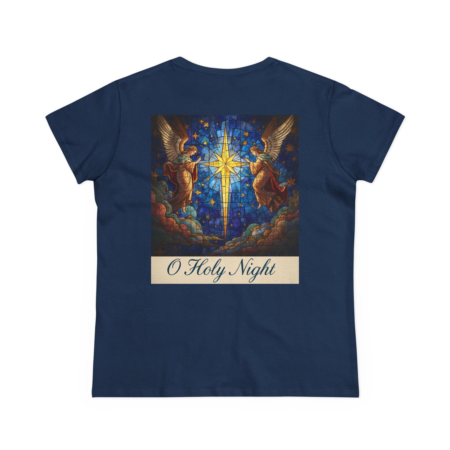 "O Holy Night" Women's Tee — Christmas Angels Star Graphic Cotton Shirt
