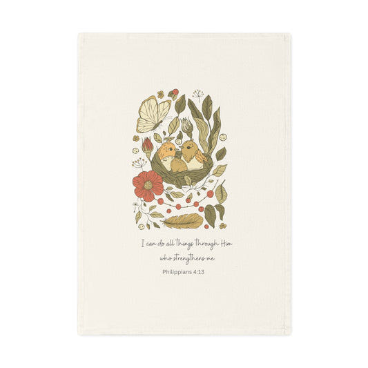 Philippians 4:13 and Bird Couple Inspirational Cotton Tea Towel with Bible Verse - Home Decor for Faith Lovers