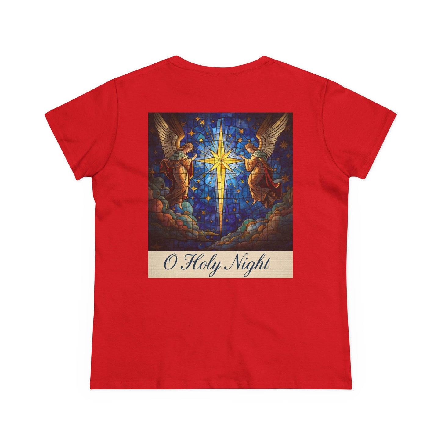 "O Holy Night" Women's Tee — Christmas Angels Star Graphic Cotton Shirt